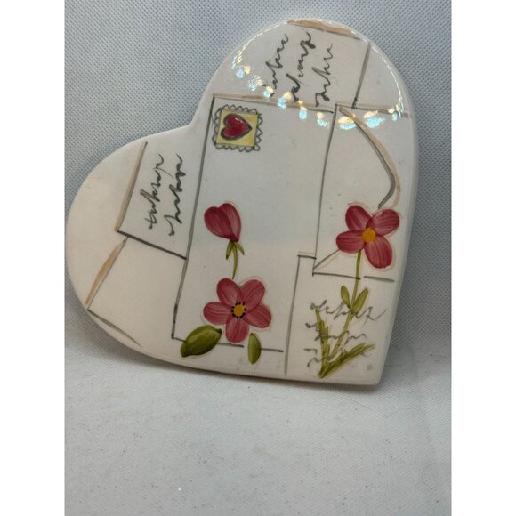 Heart-Shaped Bath & Body Works Ceramic Trinket Dish With Floral & Letter Design - Picture 1 of 6